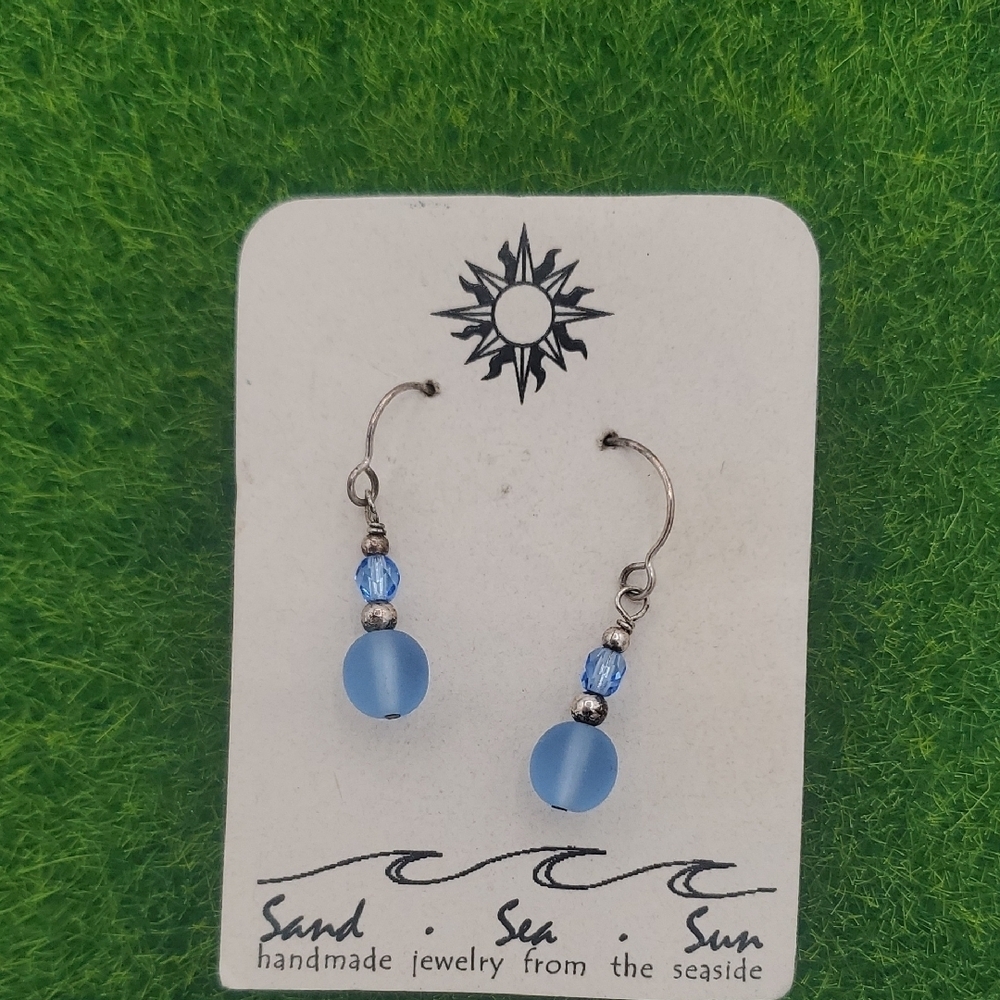 Sand Sea Sun Cerulean Blue Moonstone Drop Earrings Nwt E1010